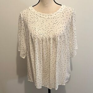 GAP White Cream Sheer Blouse Blue Polka Dots Casual Chic
